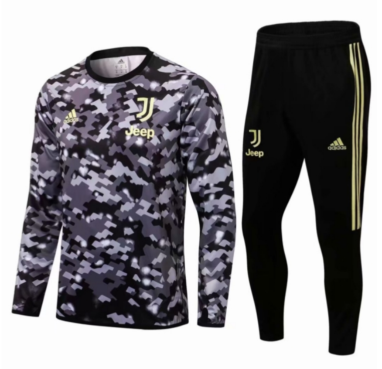 2021/22 Juventus Grey Black Training Kits Sweatshirt with Pants